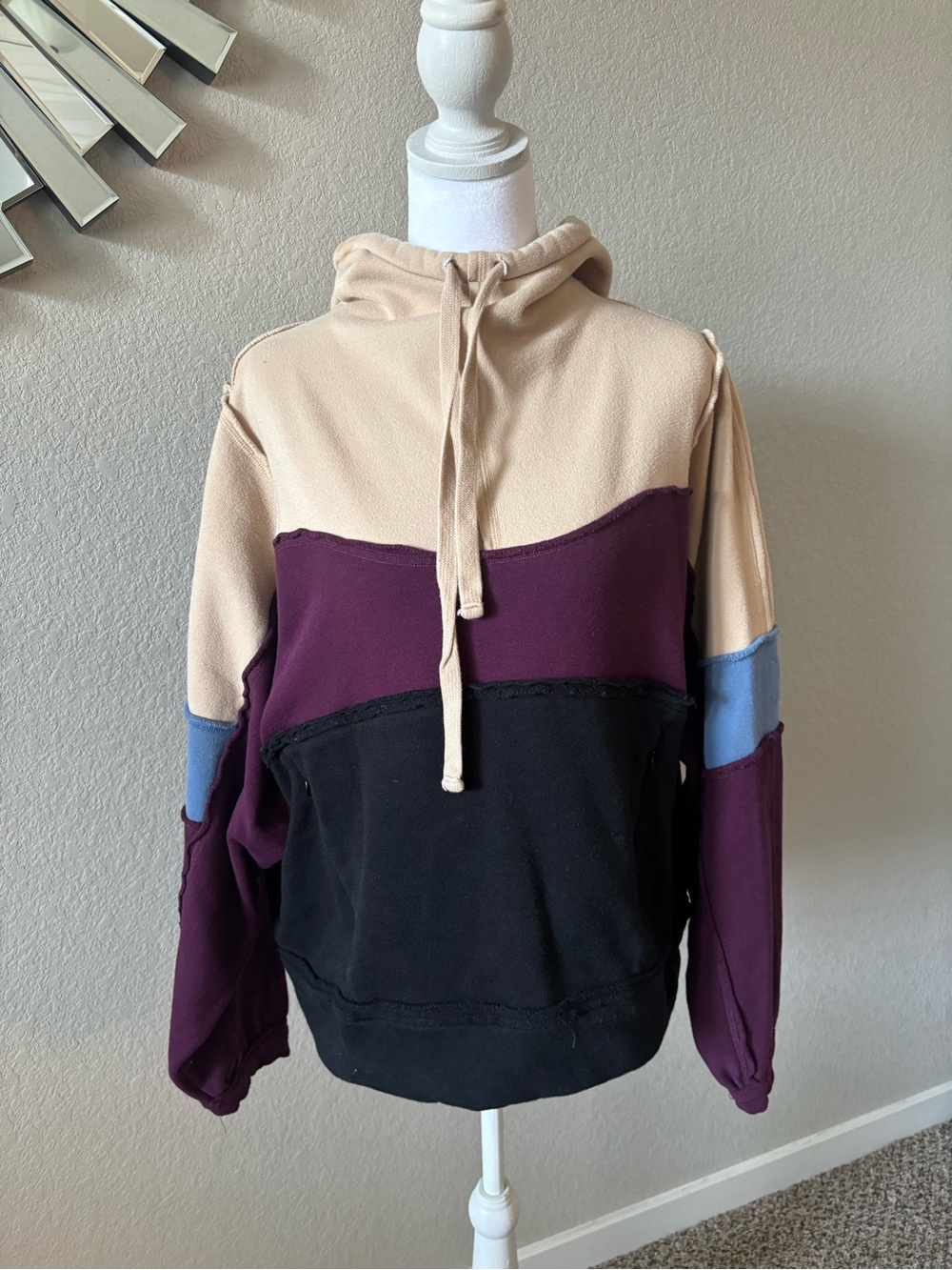 ALO Yoga Colorblock Hooded Sweatshirt in Beige, Plum, Black & Blue